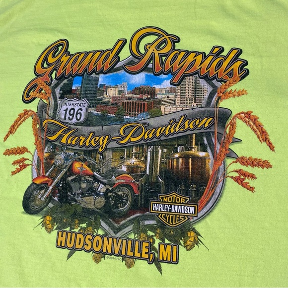 Harley Davidson Grand Rapids Michigan Mens T shirt XL Neon Yellow Biker Tees - Picture 5 of 7